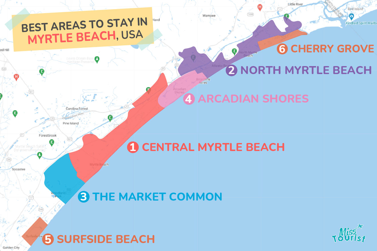 Map of best places to stay Myrtle Beach